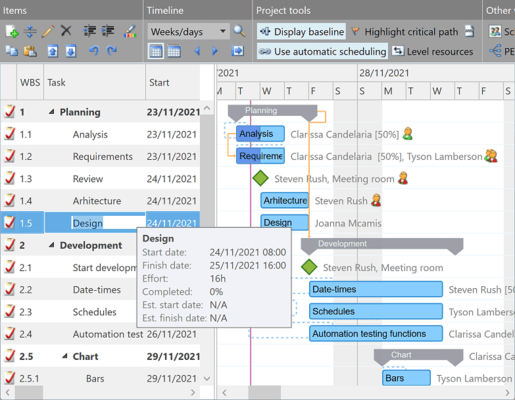 Screenshot of DlhSoft Gantt Chart Light Library for Silverlight/WPF Basic Edition