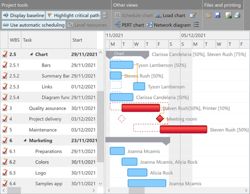 DlhSoft Gantt Chart Light Library for Silverlight/WPF Mini Edition 的螢幕截圖