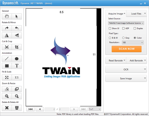 Captura de tela do Dynamic .NET TWAIN