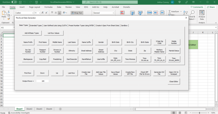 Screenshot of The Excel Data Generator