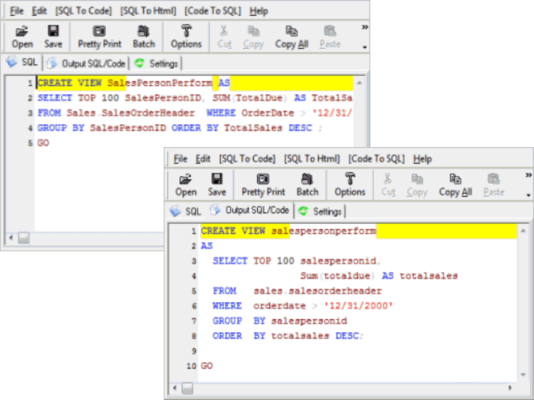 Captura de pantalla de SQL Pretty Printer