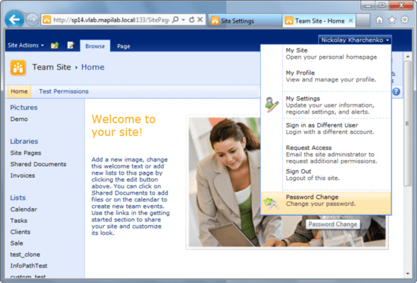 Captura de pantalla de HarePoint ​Password C​hange for Microsoft SharePoint