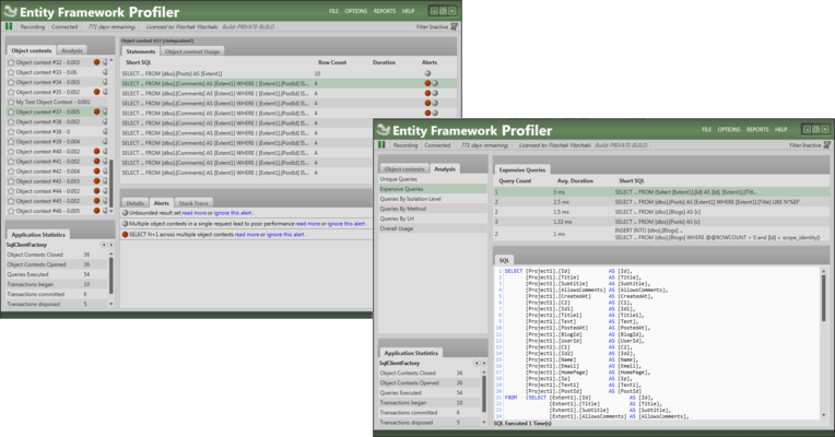 Captura de tela do Entity Framework Profiler