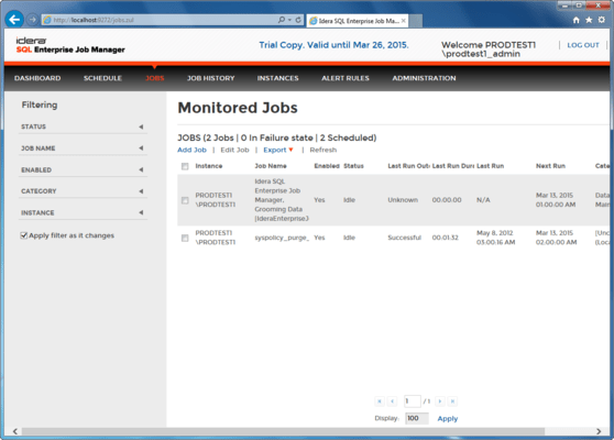 Schermata di SQL Enterprise Job Manager