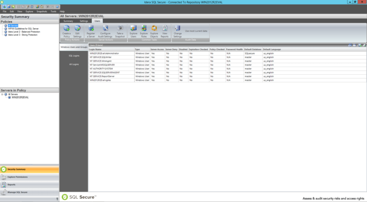 Captura de tela do SQL Secure