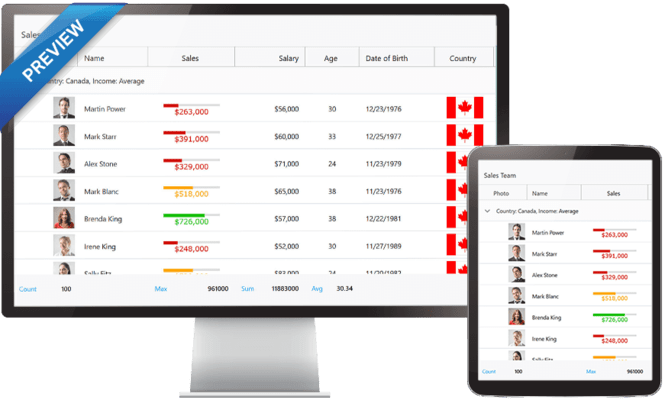 Schermata di Infragistics Ultimate UI for WinUI (Preview)