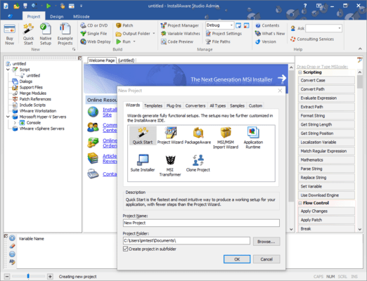 Captura de pantalla de InstallAware Studio Admin