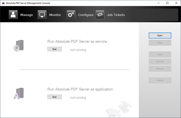 Captura de tela do Absolute PDF Server