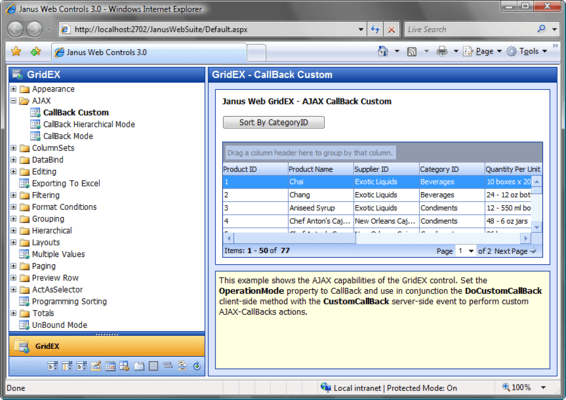 Screenshot of Janus Web GridEX for .NET