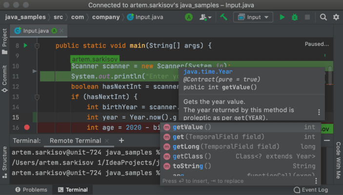 Captura de tela do Code With Me On-Premises