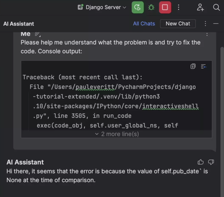 Captura de pantalla de JetBrains AI Assistant