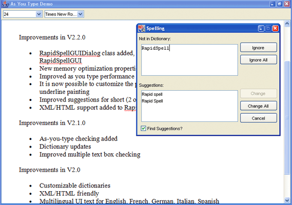 Screenshot of RapidSpell Java Desktop