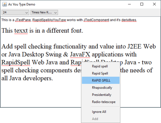 Capture d'écran de RapidSpell Java Desktop