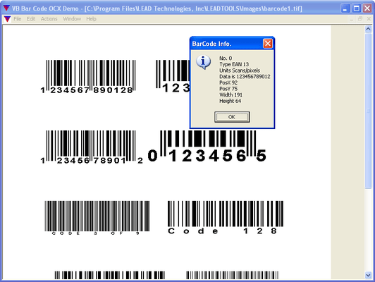 Schermata di LEADTOOLS 1D Barcode Module
