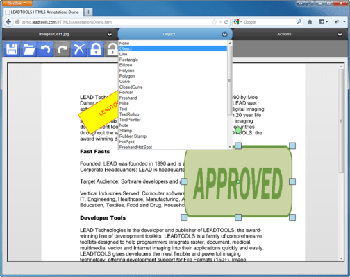 Capture d'écran de LEADTOOLS Document HTML5 Module