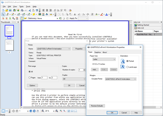 Captura de tela do LEADTOOLS ePrint Professional