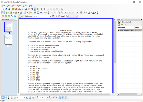 Screenshot von LEADTOOLS ePrint Terminal Server