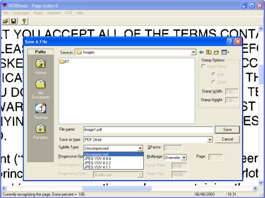Screenshot of LEADTOOLS OCR Module