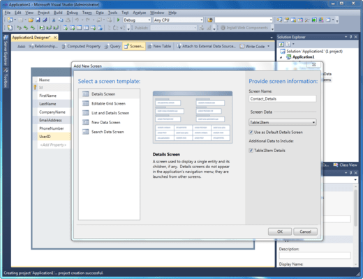 Screenshot of Microsoft Visual Studio LightSwitch 2011