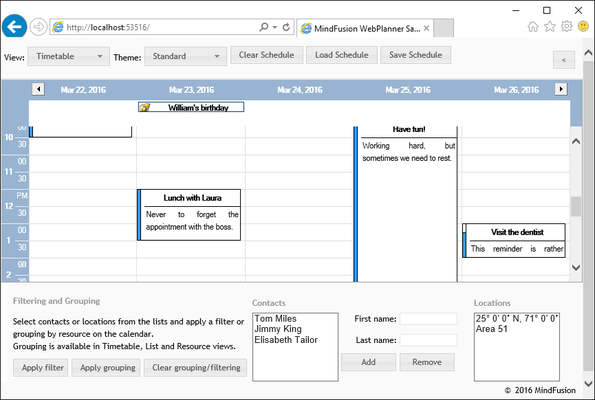 Screenshot of MindFusion.Scheduling for ASP.NET