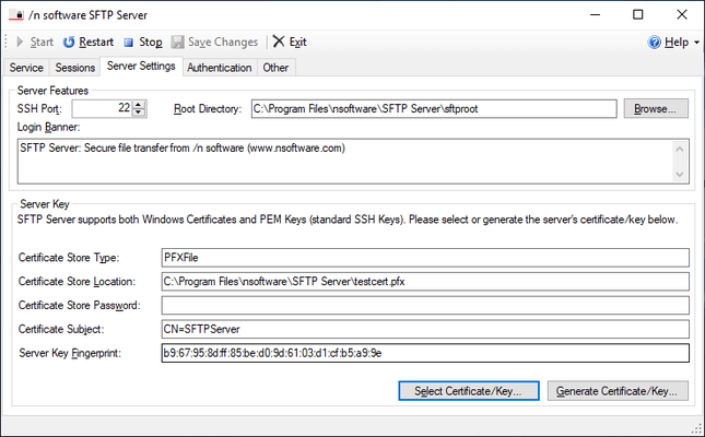 Captura de pantalla de SFTP Server