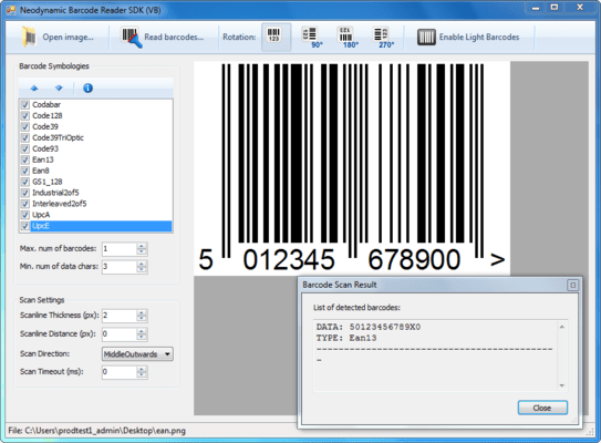 Screenshot of Neodynamic Barcode Reader SDK for .NET