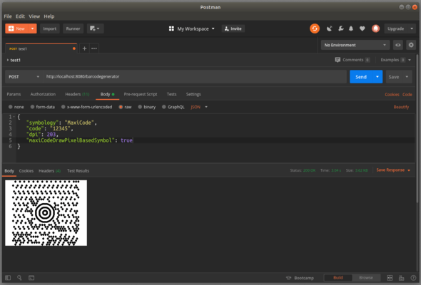 Captura de tela do Neodynamic BarcodePro Web API for Docker