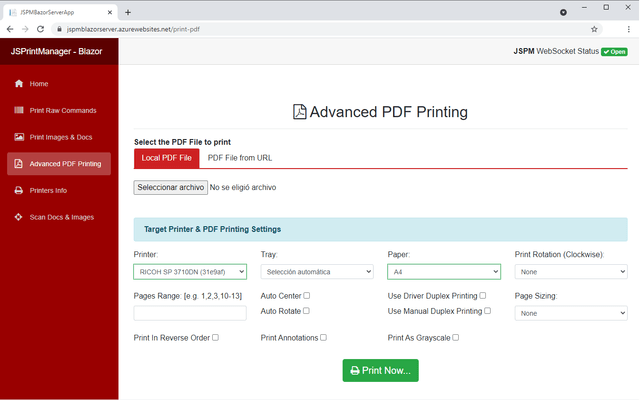 Screenshot of Neodynamic JSPrintManager for Blazor