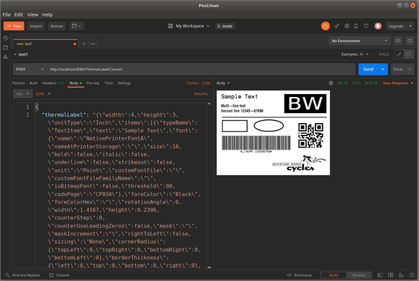 Capture d'écran de Neodynamic ThermalLabel Web API for Docker