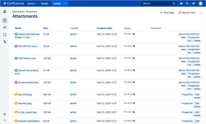 Captura de tela do ONLYOFFICE Docs Enterprise Edition with Confluence Connector