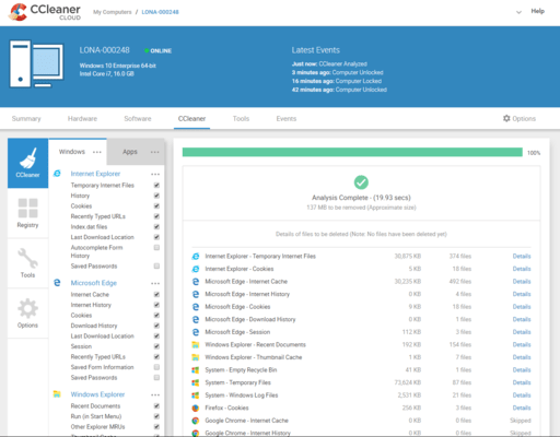 Screenshot of CCleaner Cloud for Business