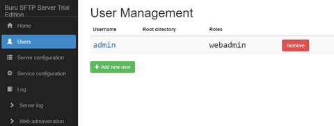 Screenshot of Rebex Buru SFTP Server