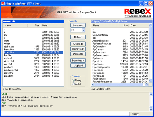 Rebex FTP for .NET（英語版） のスクリーンショット