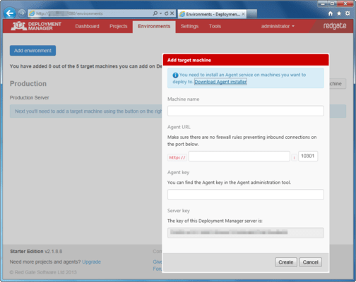 Captura de tela do Redgate Deployment Manager Professional