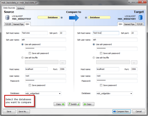 Captura de tela do MySQL Compare