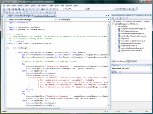 Captura de tela do SQL Comparison SDK