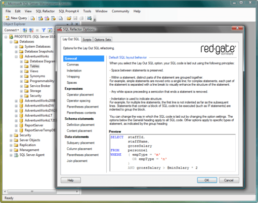 Capture d'écran de SQL Refactor