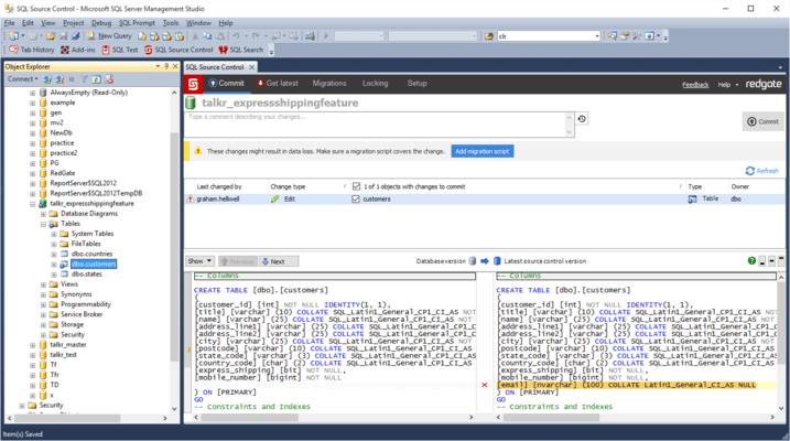 Captura de tela do SQL Source Control