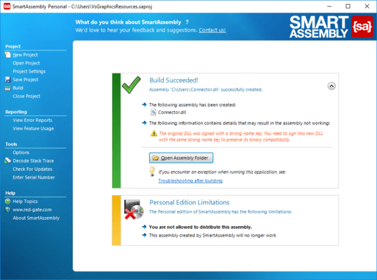 Schermata di SmartAssembly