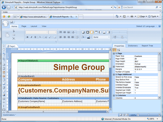 Captura de pantalla de Stimulsoft Reports Designer.Web