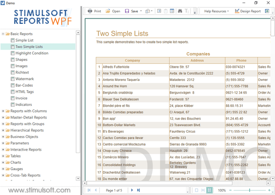 Captura de tela do Stimulsoft Reports.WPF