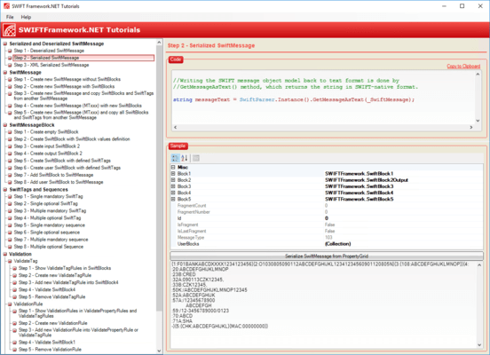 Schermata di SWIFT Framework .NET