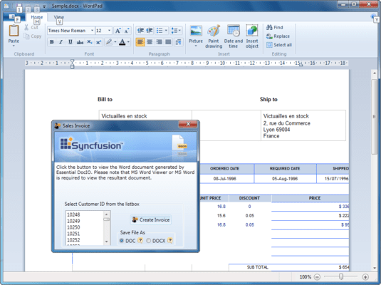 Captura de tela do Syncfusion Essential DocIO for WPF