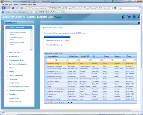 Captura de pantalla de Syncfusion Essential Grid for ASP.NET