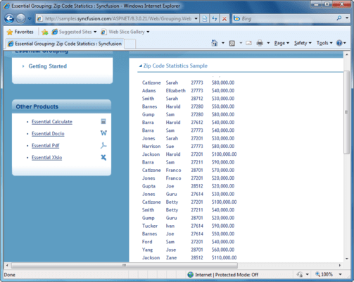 Captura de pantalla de Syncfusion Essential Grouping for ASP.NET