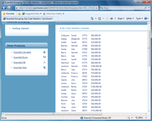 Captura de tela do Syncfusion Essential Grouping