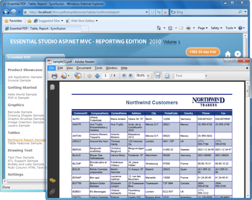 Captura de pantalla de Syncfusion Essential PDF for ASP.NET MVC