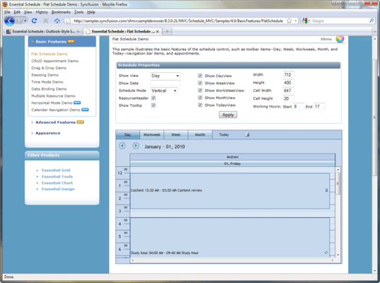 Captura de tela do Syncfusion Essential Schedule for ASP.NET MVC