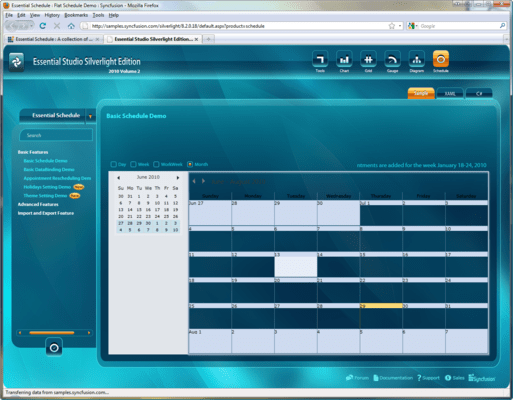 Captura de tela do Syncfusion Essential Schedule for Silverlight