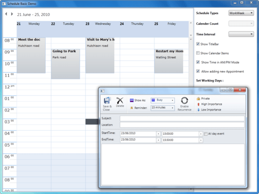 Syncfusion Essential Schedule for WPF 스크린샷
